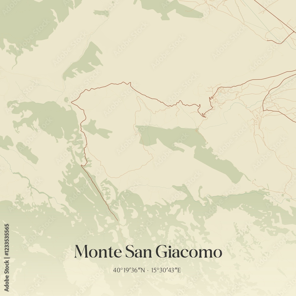 Obraz premium Vintage map of Monte San Giacomo, Italy.