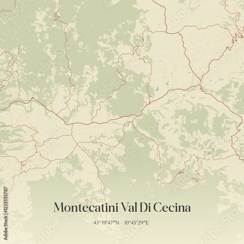 Vintage map of Montecatini Val Di Cecina, Italy. photo