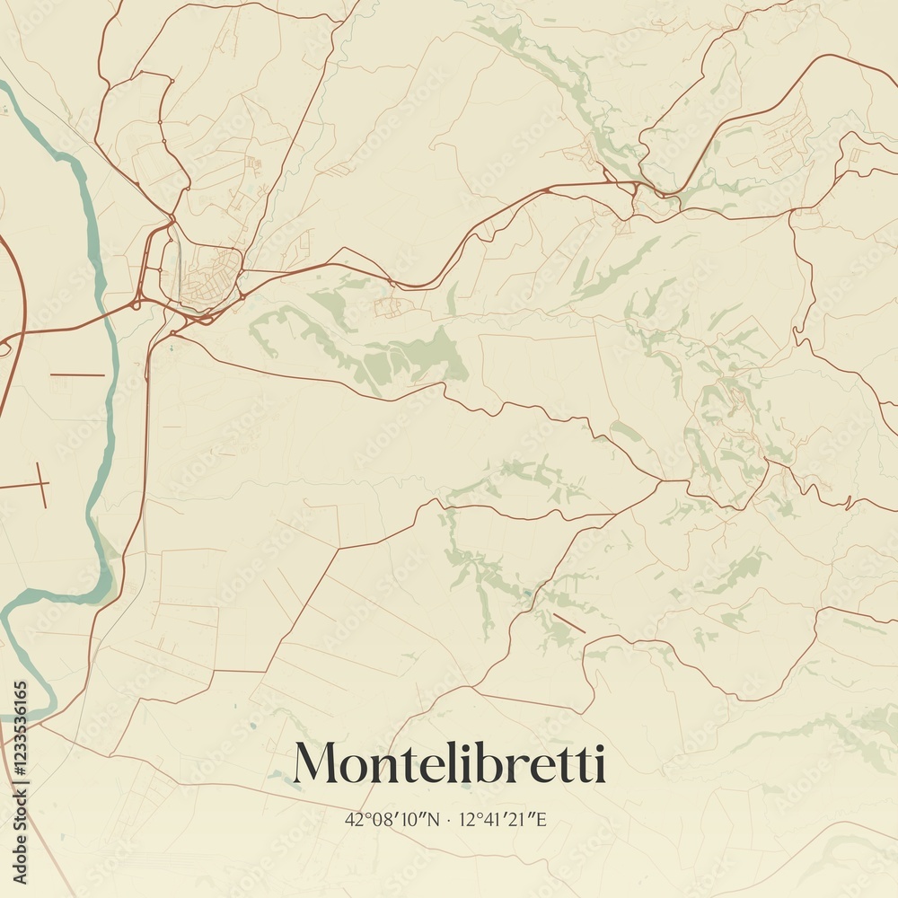 Fototapeta premium Vintage map of Montelibretti, Italy.
