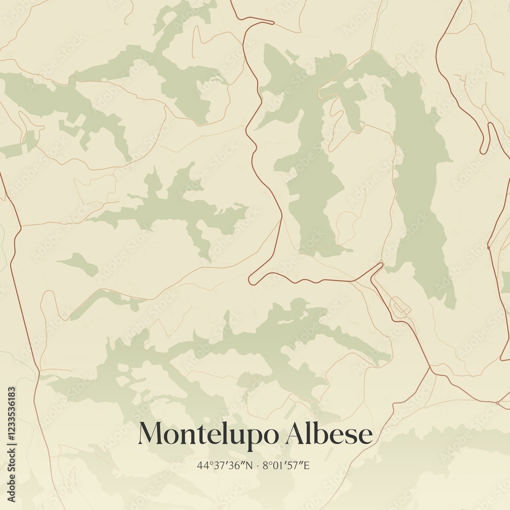 Obraz premium Vintage map of Montelupo Albese, Italy.