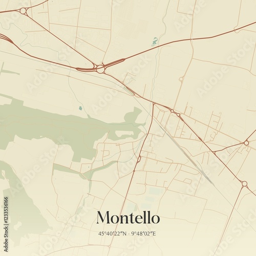 Vintage map of Montello, Italy.