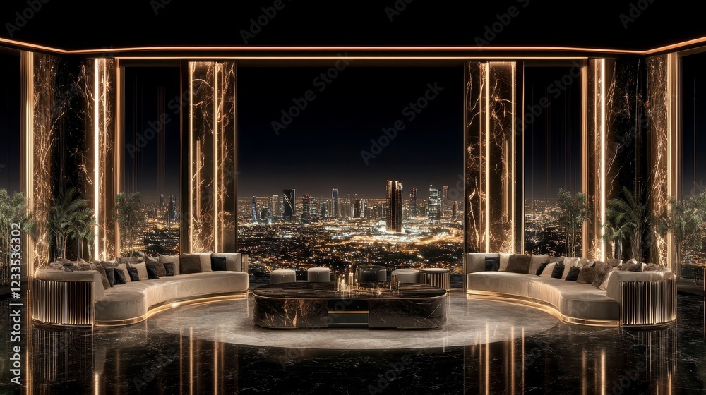 Naklejka premium Luxury Penthouse Night View Cityscape Apartment