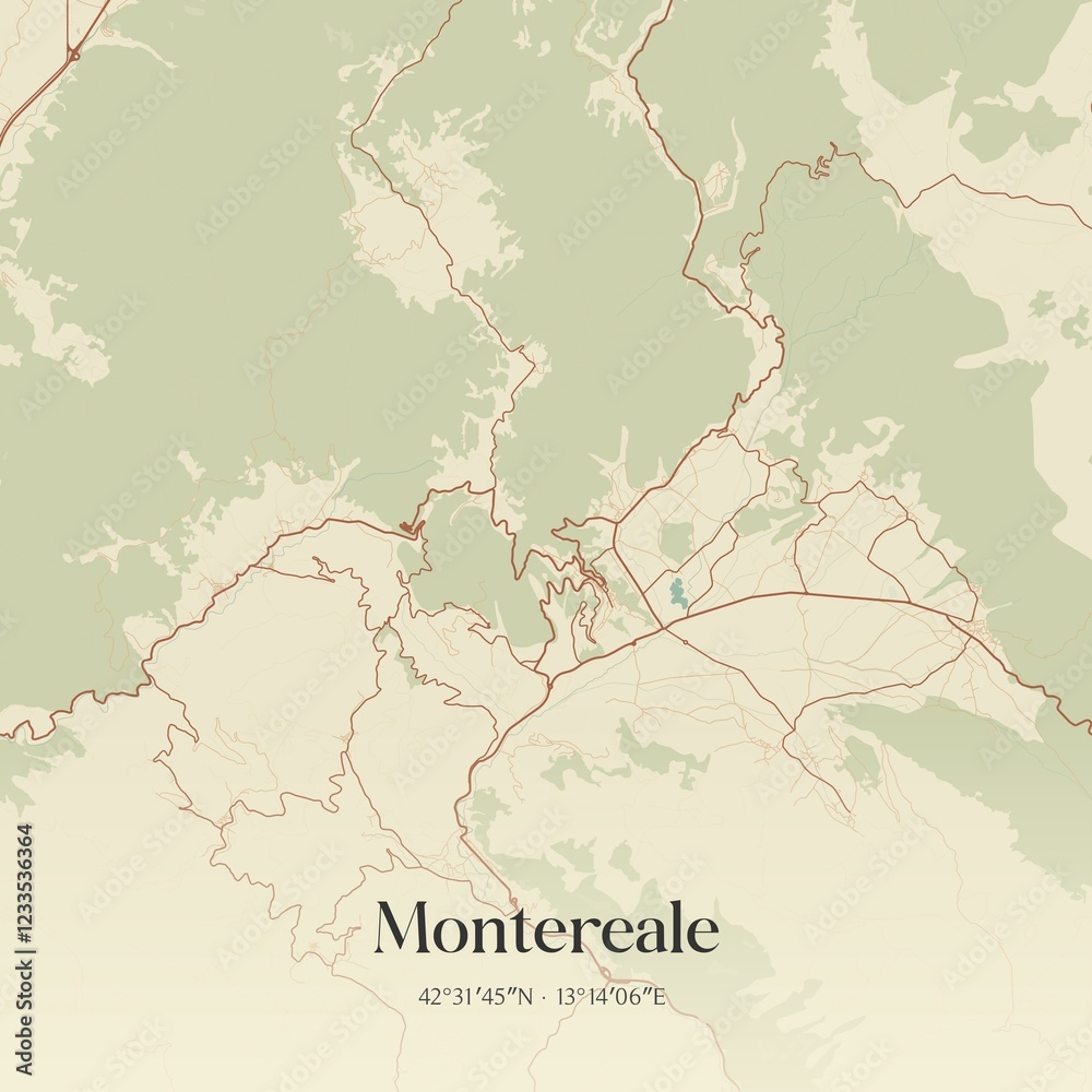 Fototapeta premium Vintage map of Montereale, Italy.