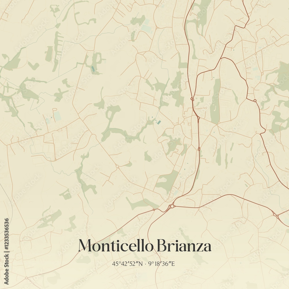 Fototapeta premium Vintage map of Monticello Brianza, Italy.