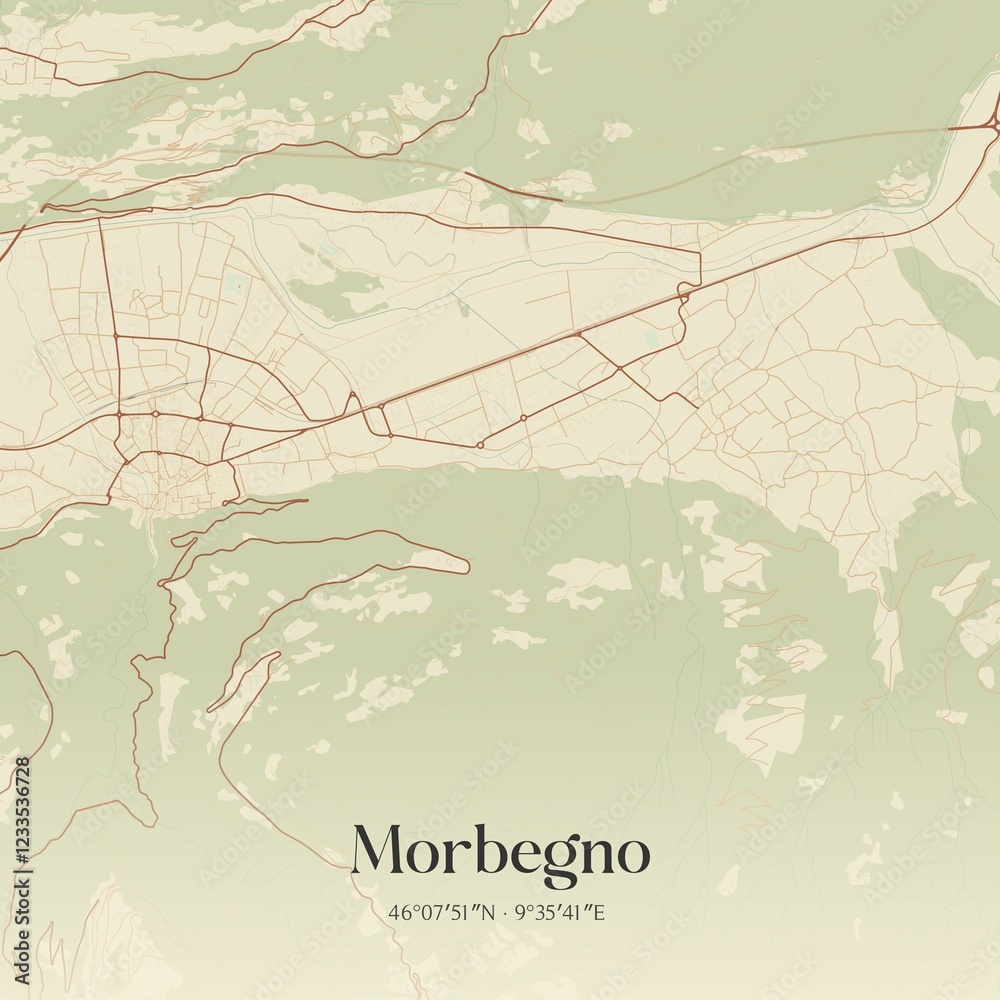 Fototapeta premium Vintage map of Morbegno, Italy.