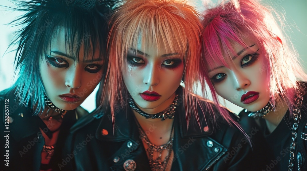 Obraz premium Rebellious Glamour: A Trio of Punk Rock Fashion Icons