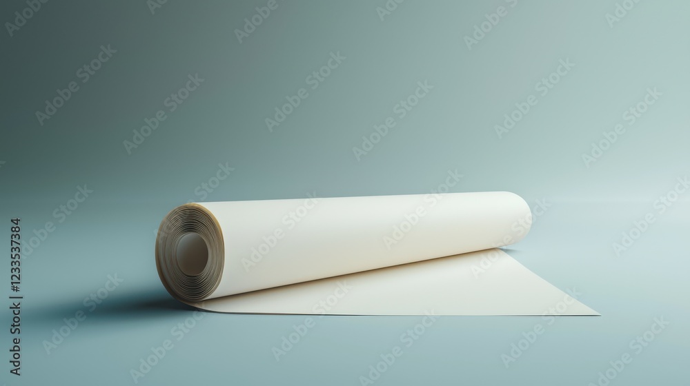 Roll of white paper on a blue background showcasing texture and simplicity in a minimalistic composition Roll of white paper on a blue background showcasing texture and simplicity in a minimalistic composition