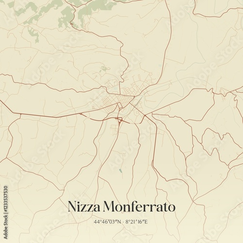 Vintage map of Nizza Monferrato, Italy.