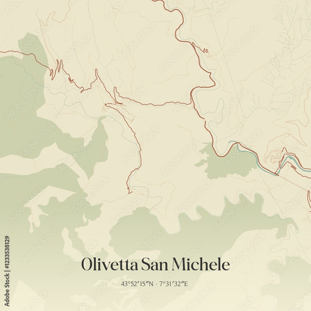Obraz premium Vintage map of Olivetta San Michele, Italy.