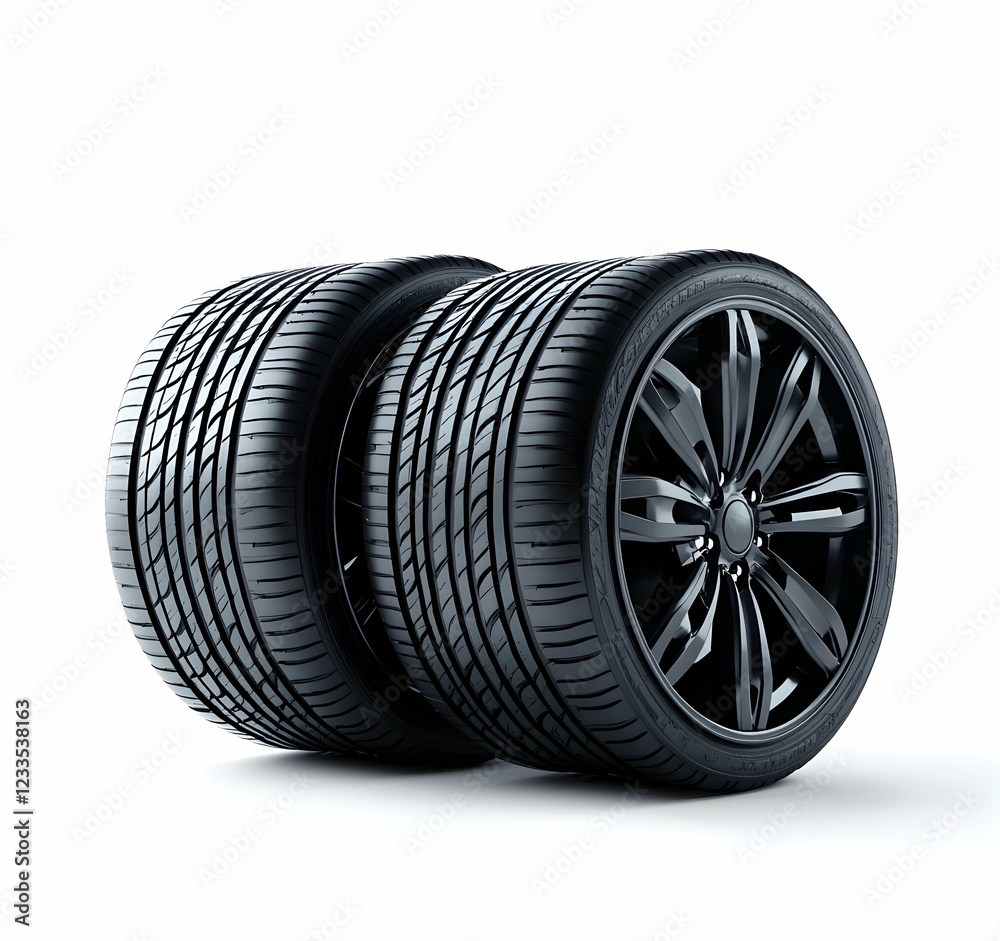 Pair of Black High-Performance Tires with Alloy Wheels Pair of Black High-Performance Tires with Alloy Wheels