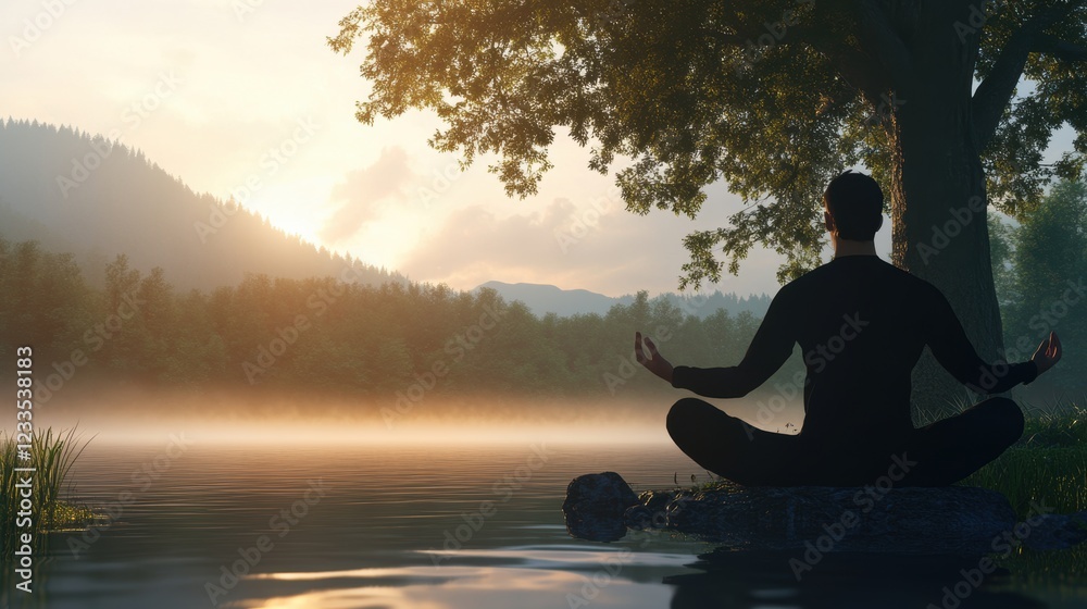 A person is doing medication with tranquil peaceful settings. A person is doing medication with tranquil peaceful settings.
