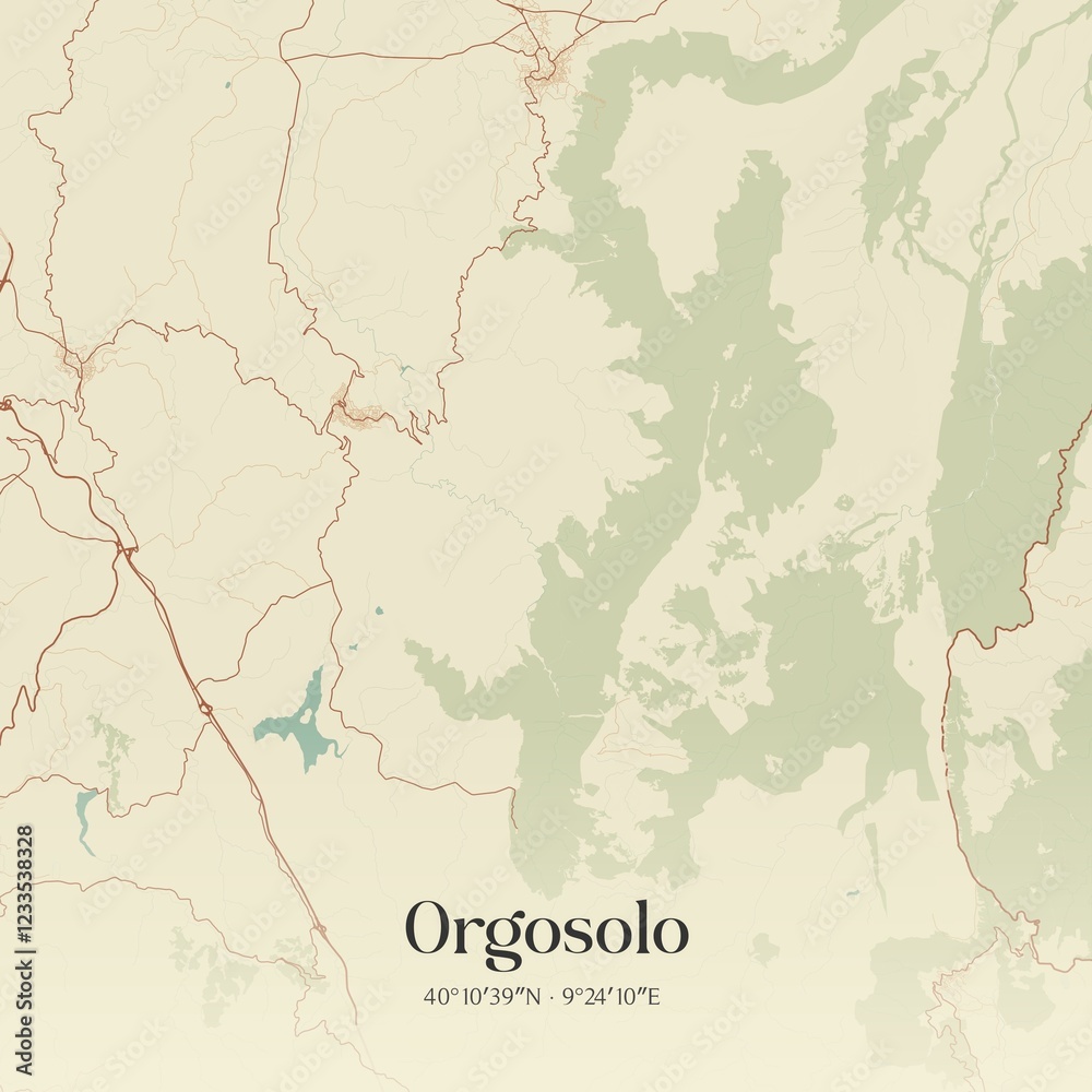 Fototapeta premium Vintage map of Orgosolo, Italy.