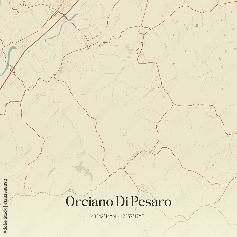 Naklejka premium Vintage map of Orciano Di Pesaro, Italy.