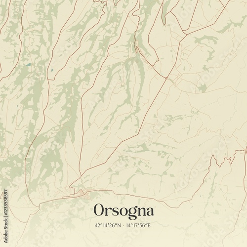Vintage map of Orsogna, Italy.