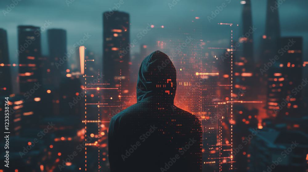Fototapeta premium Hacker are planning to hack and attack networks and cyber security systems..Smart Innovation city with connection cyber security network reciprocity over the cityscape . future wireless digital city 