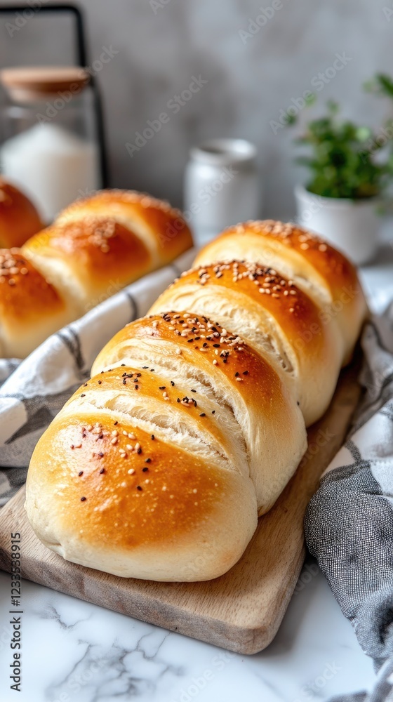 Golden crusty bread, kitchen setting, baking, delicious
