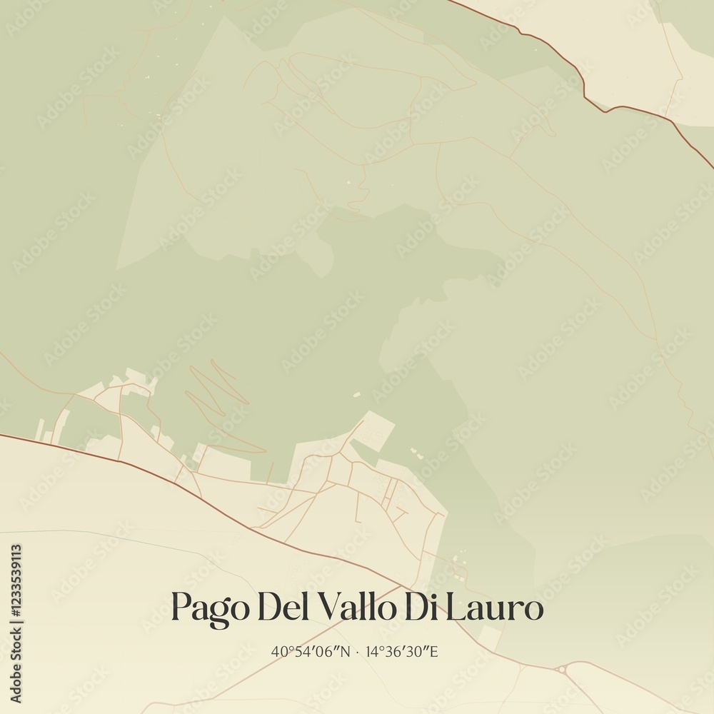 Fototapeta premium Vintage map of Pago Del Vallo Di Lauro, Italy.