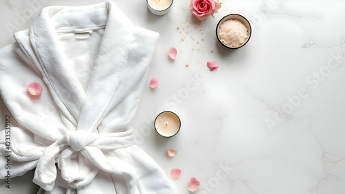 Wallpaper Mural  Spa Day Relaxation: White Robe, Candles, Rose, and Bath Salts
 Torontodigital.ca