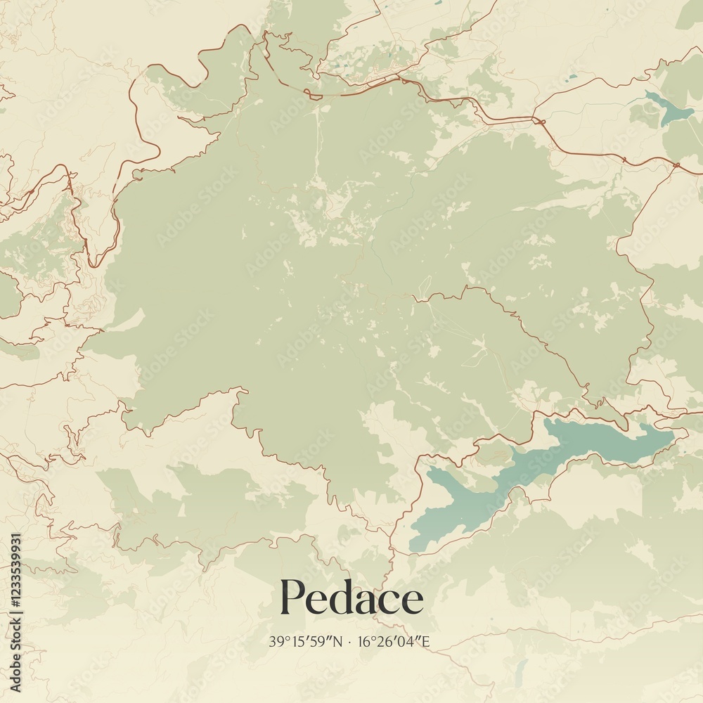 Fototapeta premium Vintage map of Pedace, Italy.