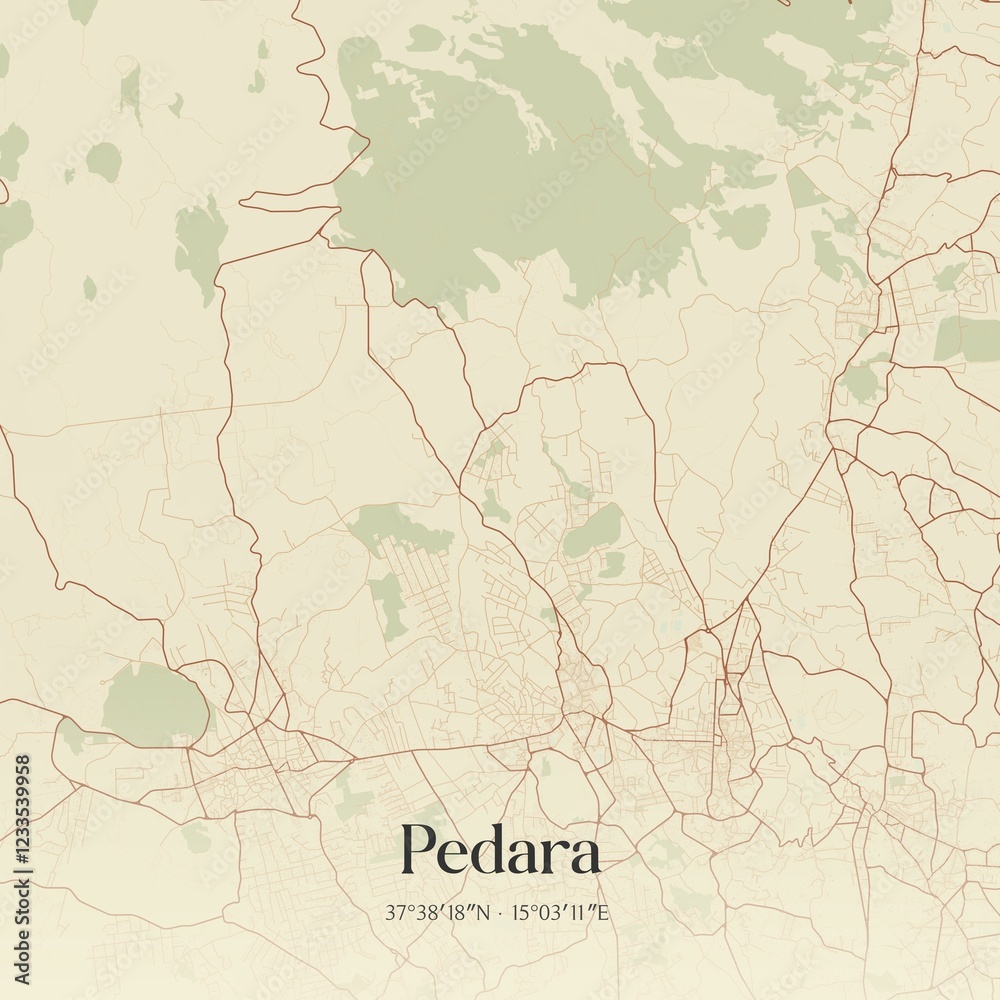 Fototapeta premium Vintage map of Pedara, Italy.