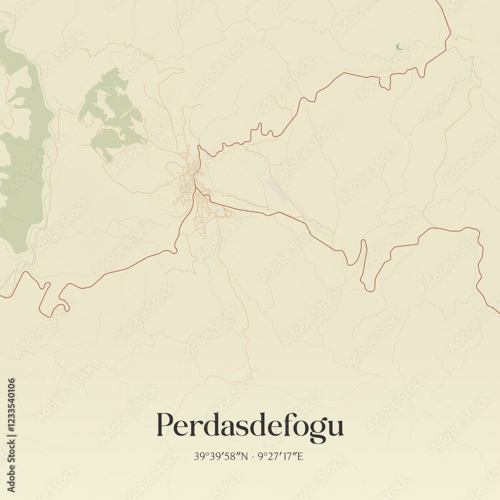 Obraz premium Vintage map of Perdasdefogu, Italy.