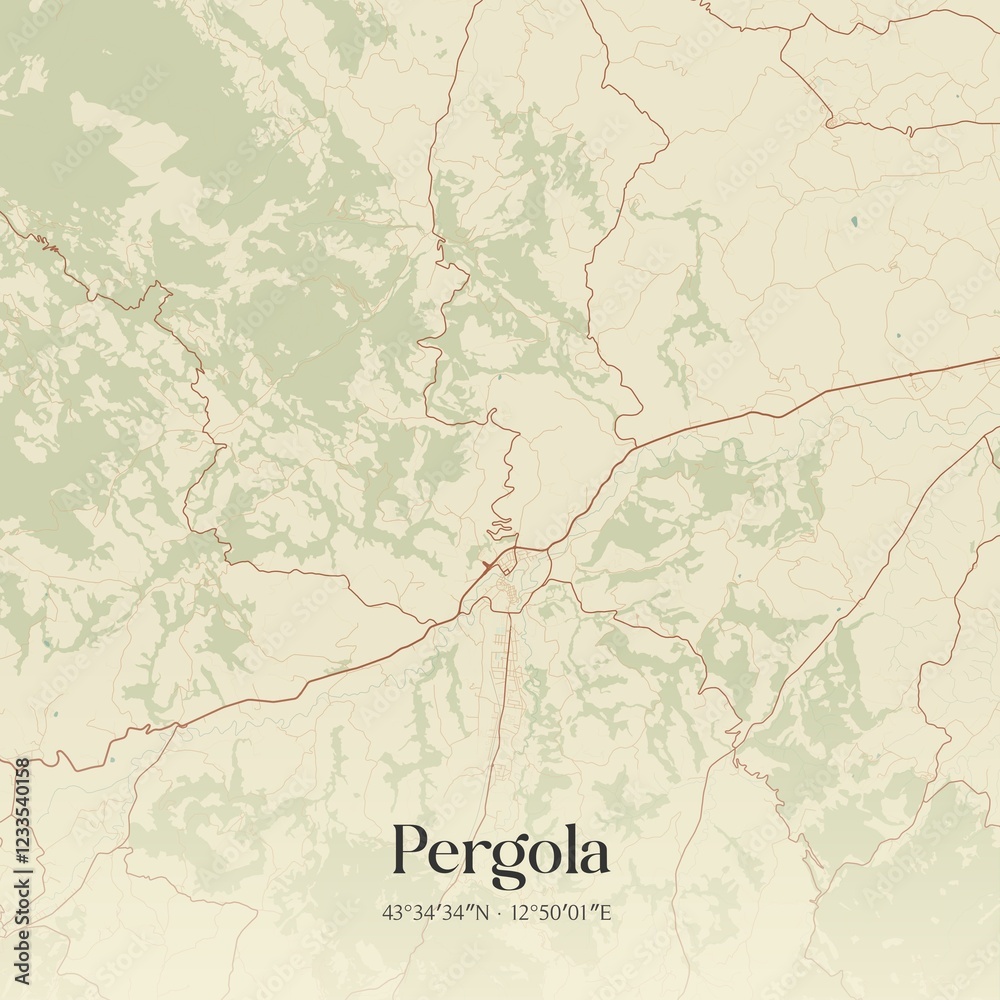 Fototapeta premium Vintage map of Pergola, Italy.