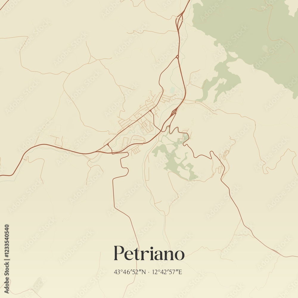 Fototapeta premium Vintage map of Petriano, Italy.