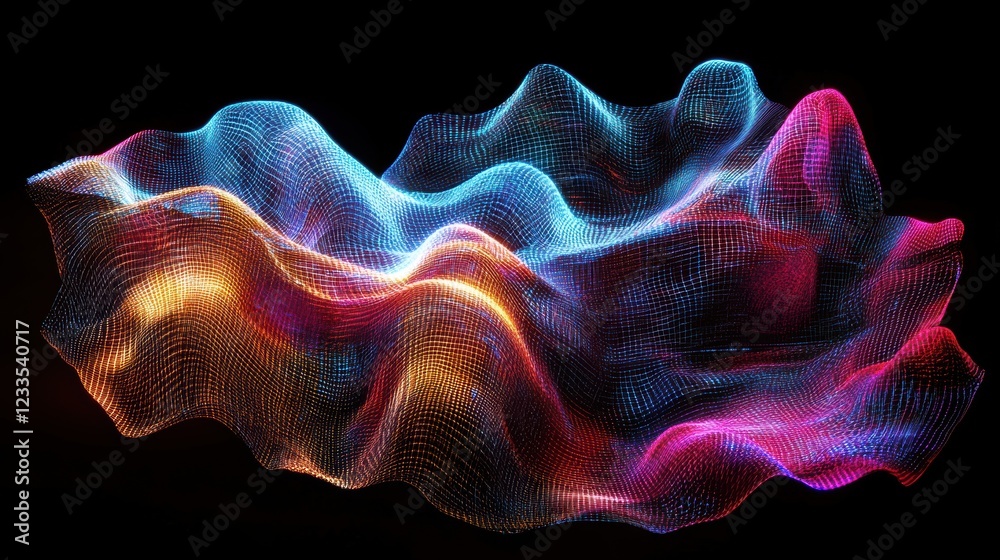 Obraz premium Abstract Colorful Digital Waveform Neon Grid Mesh Futuristic Technology Background