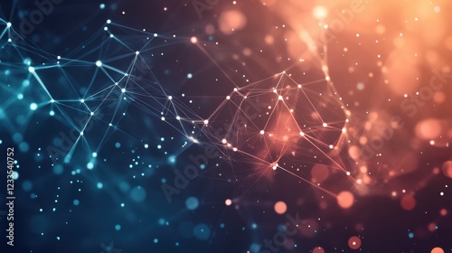 Abstract 3d banner with white dots, waves and lines on a black background. Geometric dark wallpaper with molecular plexus mesh with copy space for text. Design concept for modern IT technologies ads