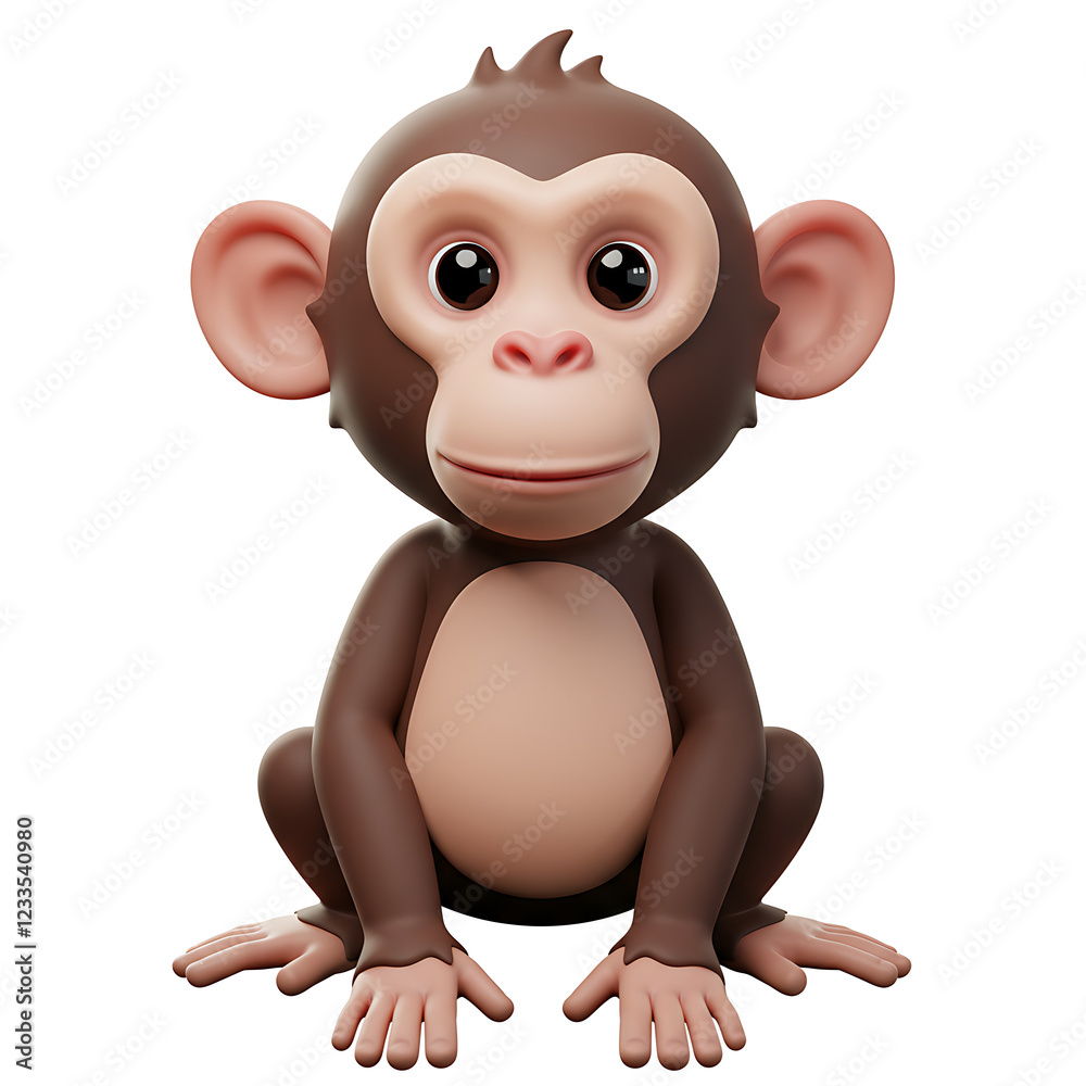 Fototapeta premium Adorable 3D Render of a Baby Chimpanzee Sitting, Innocent Expression, Cute Cartoon Monkey