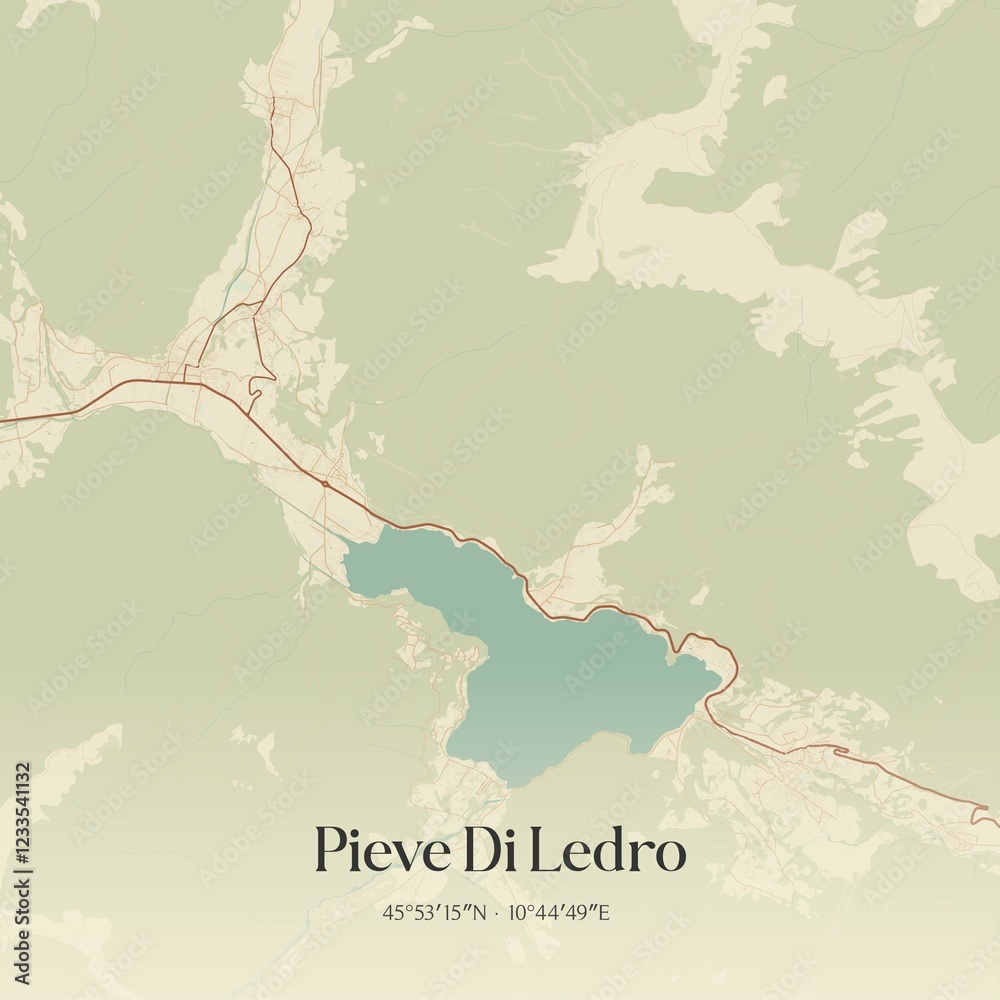 Vintage map of Pieve Di Ledro, Italy.