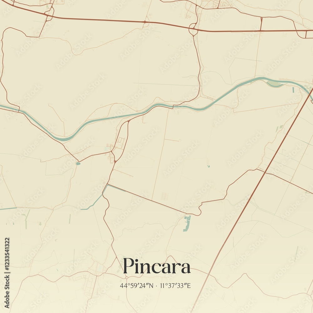 Fototapeta premium Vintage map of Pincara, Italy.