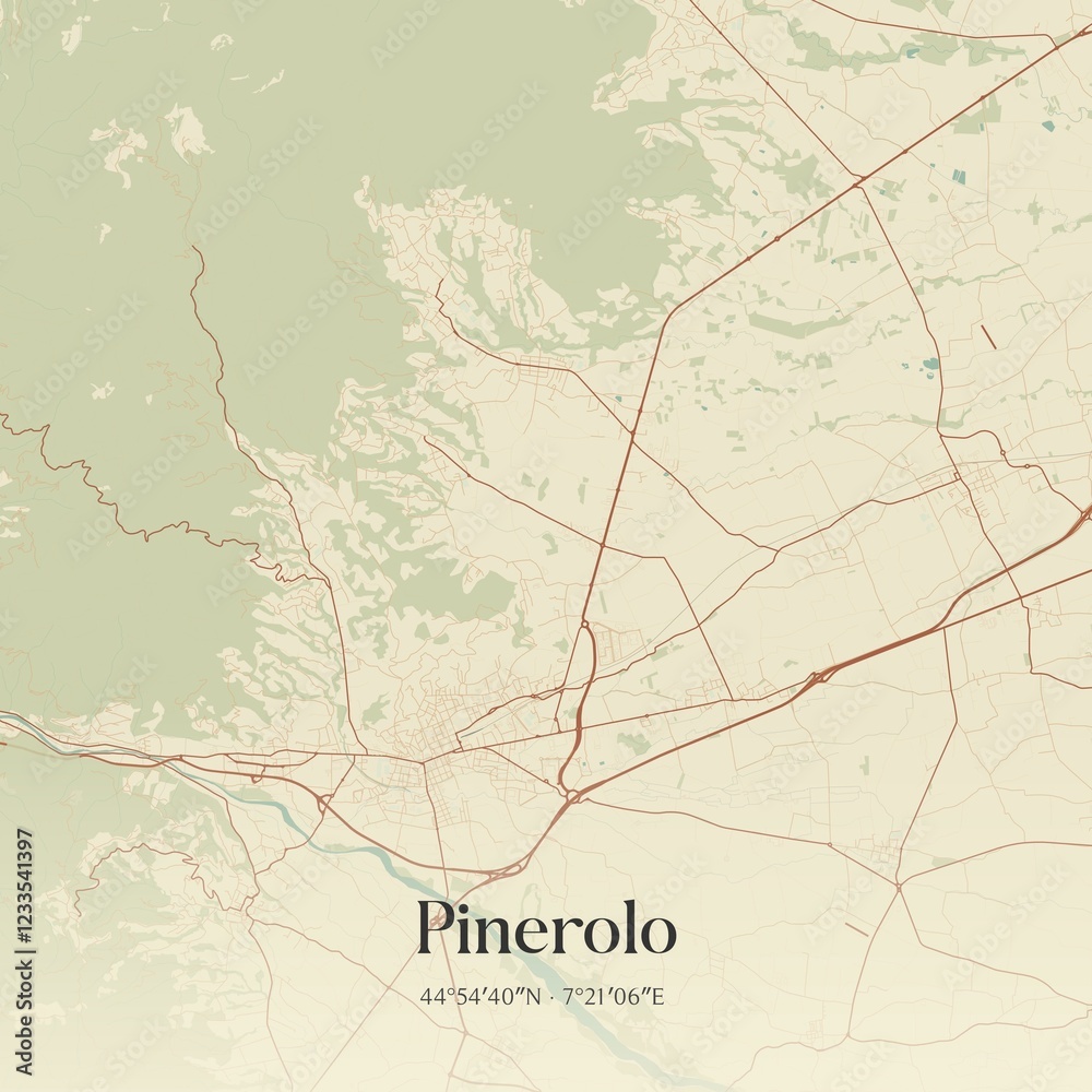 Obraz premium Vintage map of Pinerolo, Italy.