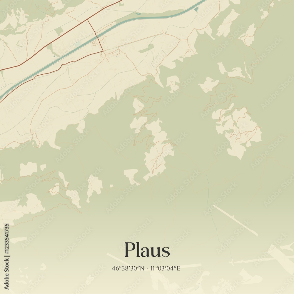 Fototapeta premium Vintage map of Plaus, Italy.