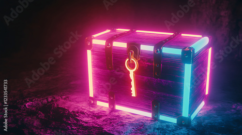Glowing Neon Chest in Dark Digital Setting