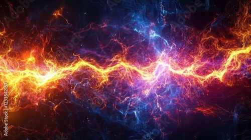 Abstract fiery and icy energy flow vibrant plasma electric lightning cosmic nebula digital art