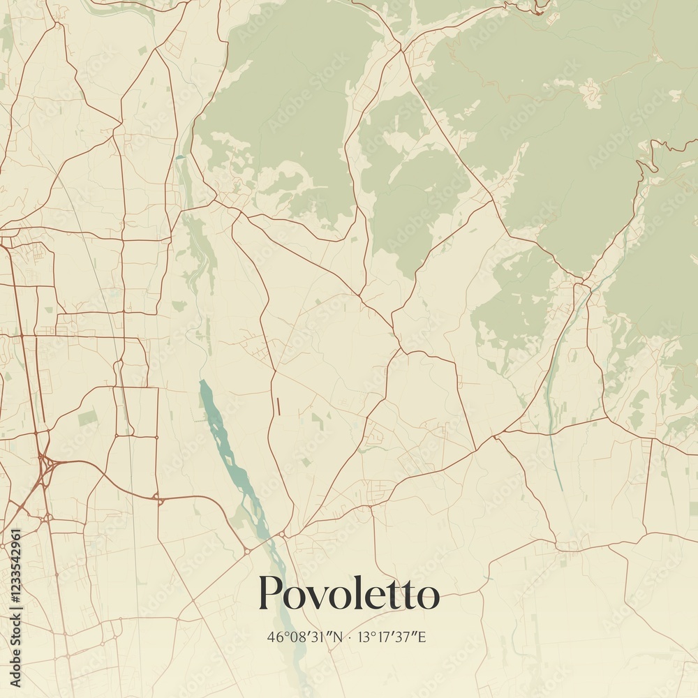 Fototapeta premium Vintage map of Povoletto, Italy.