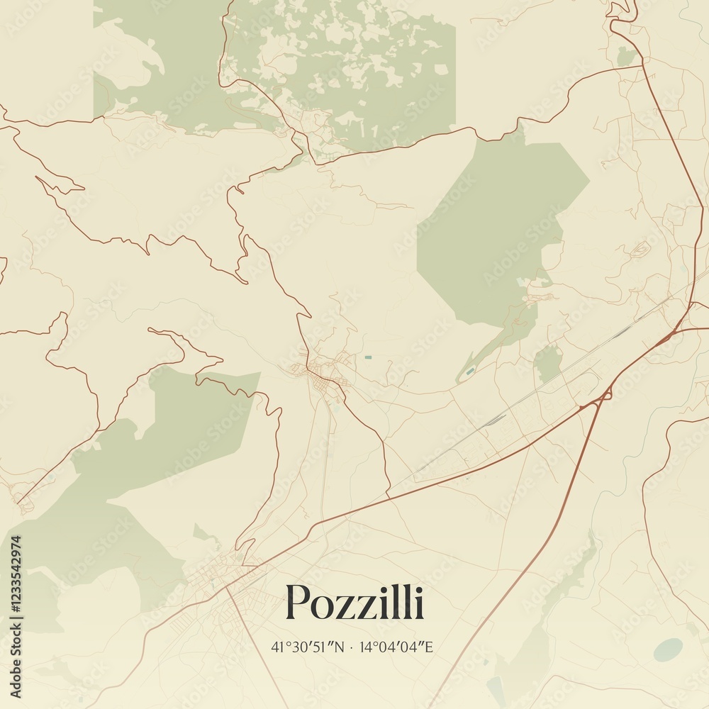 Fototapeta premium Vintage map of Pozzilli, Italy.