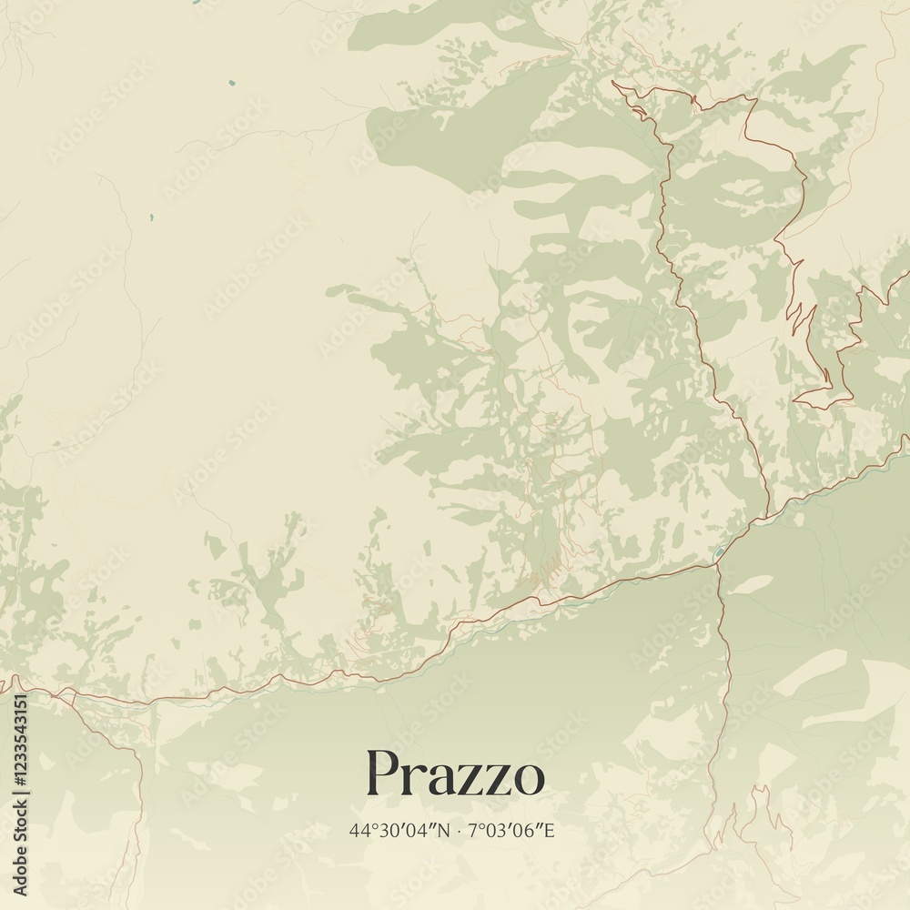 Fototapeta premium Vintage map of Prazzo, Italy.