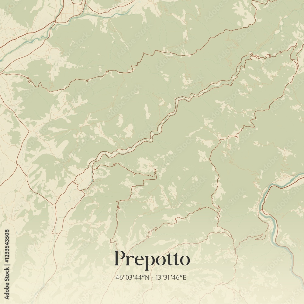 Fototapeta premium Vintage map of Prepotto, Italy.