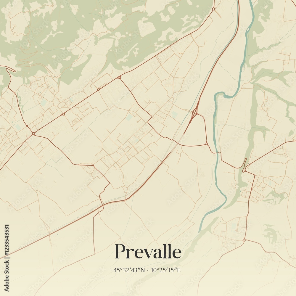 Fototapeta premium Vintage map of Prevalle, Italy.