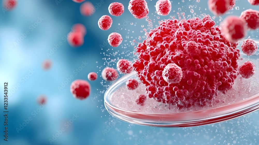 Fototapeta premium Detailed Close-up of Red Cancer Cells in Laboratory Petri Dish