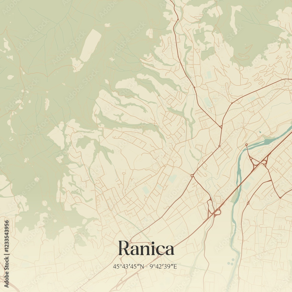 Fototapeta premium Vintage map of Ranica, Italy.