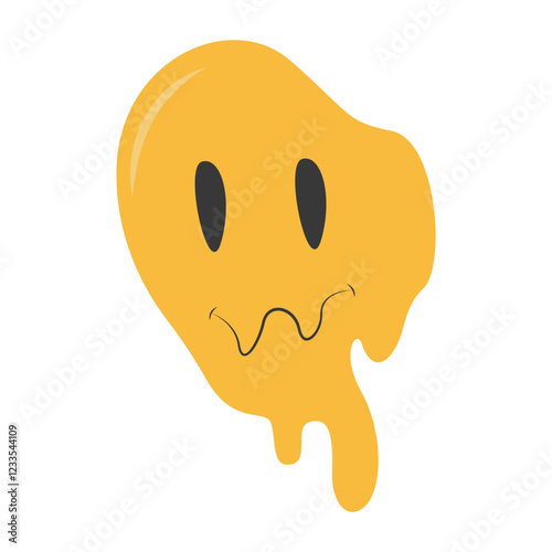 Psychedelic Melting Emoji Face. Vector Illustration in Vintage Design Style