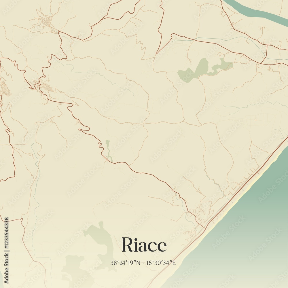Fototapeta premium Vintage map of Riace, Italy.