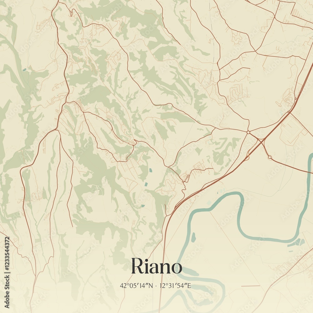 Fototapeta premium Vintage map of Riano, Italy.