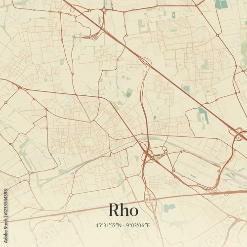 Billede på lærred Vintage map of Rho, Italy.
