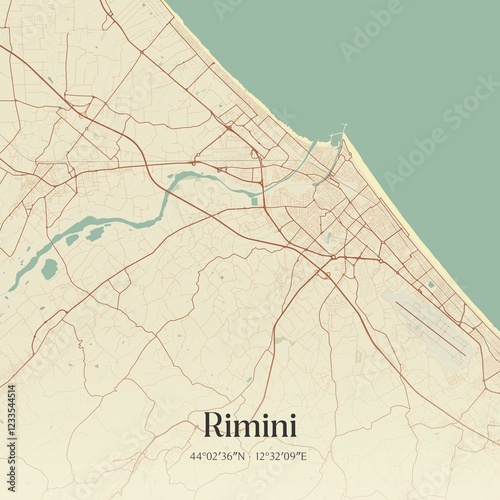 Vintage map of Rimini, Italy.