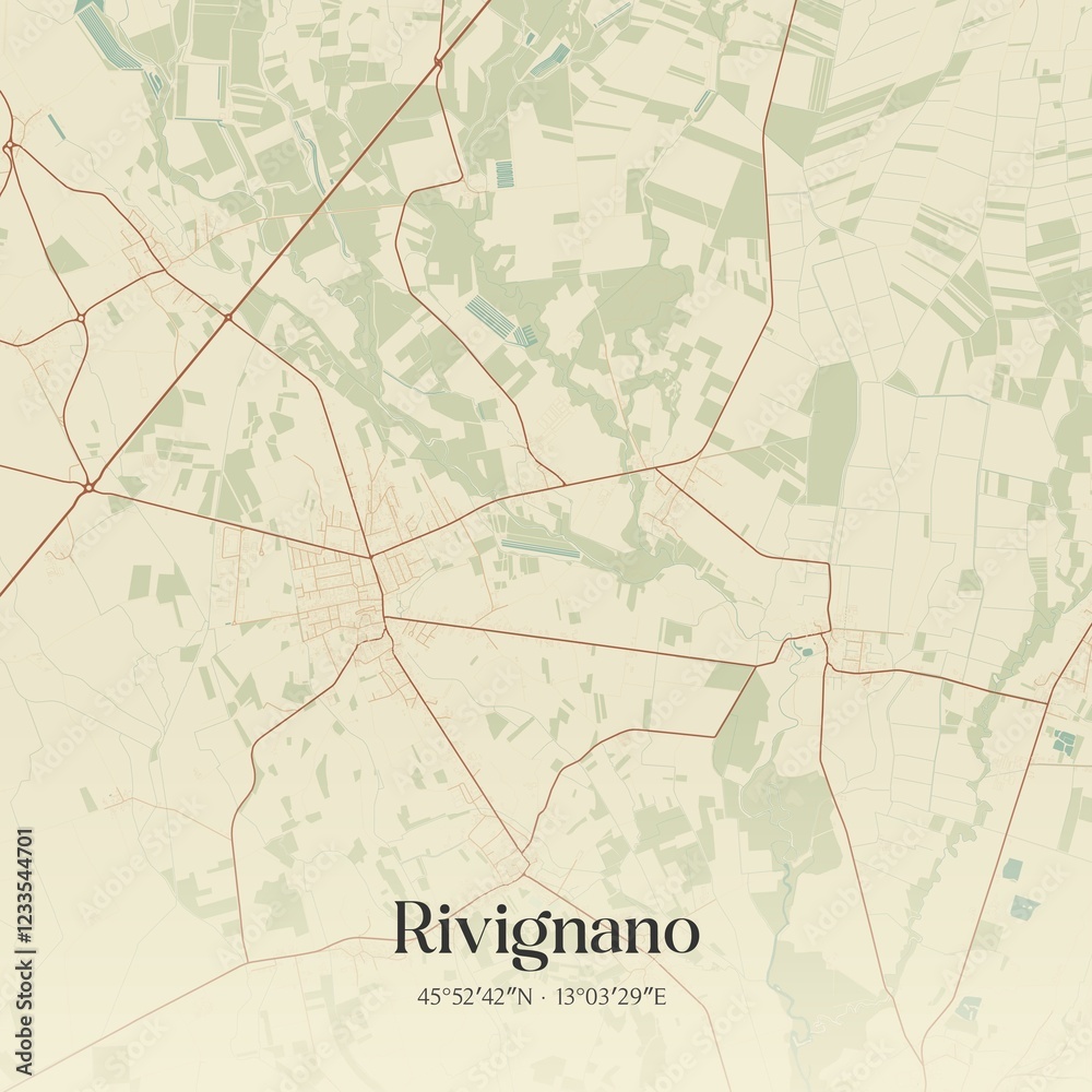 Fototapeta premium Vintage map of Rivignano, Italy.