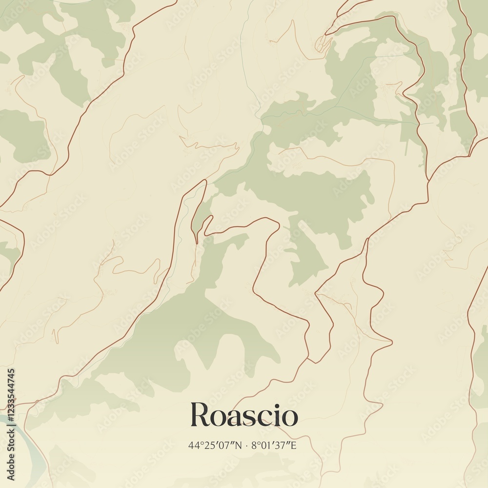 Fototapeta premium Vintage map of Roascio, Italy.